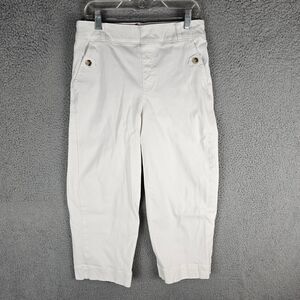 SPANX Pants Womens Medium White Stretch Twill Cropped Pull On Preppy Slimming